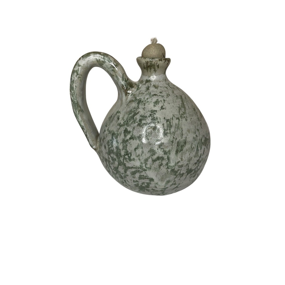 Stoneware Pottery OIL LAMP Signed Studio Art 2005 Green Glaze